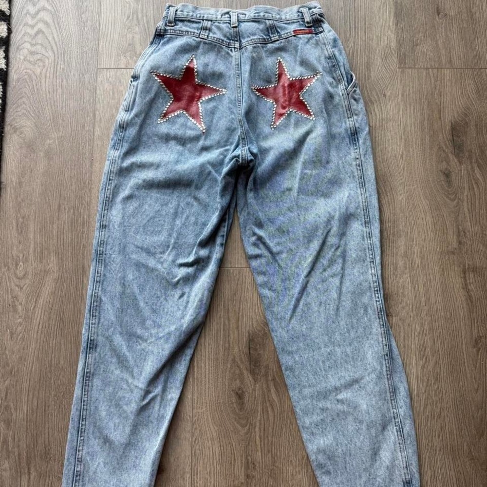 Y2K star patch jeans studded handmade upcycled denim vintage‎ size 26